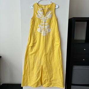 Soft Surroundings Yellow Daydream Embroidered Linen Blend Maxi Dress - Size XS